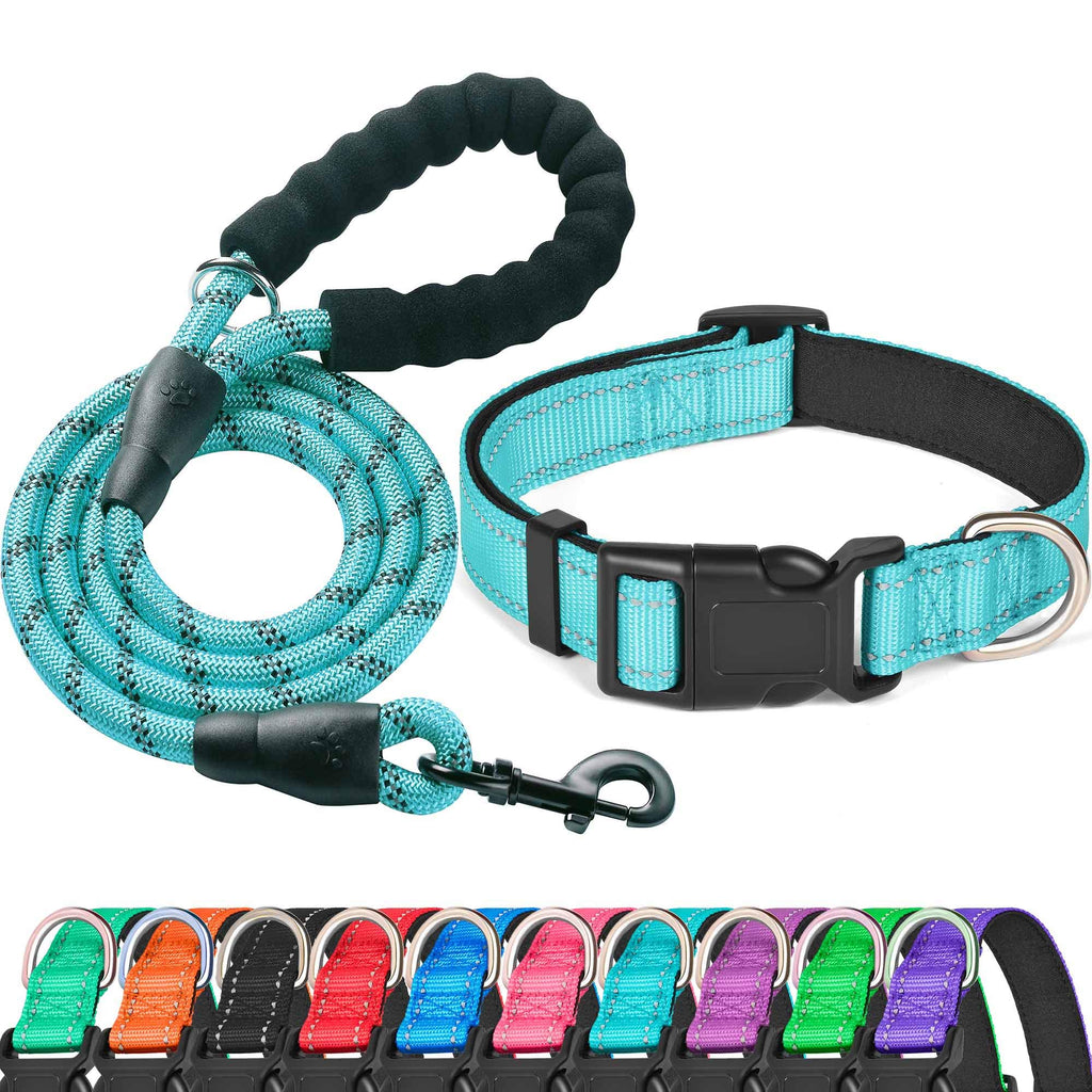 Reflective Padded Dog Collar with Neoprene, Medium, Turquoise D802