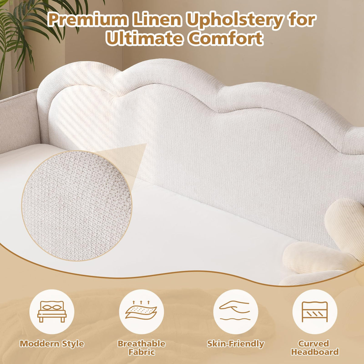 Twin Size Upholstered Linen Daybed with Metal Legs K880