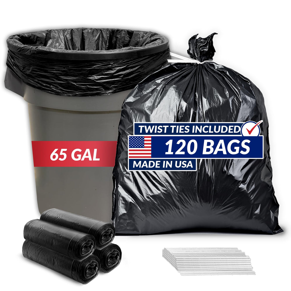 65 Gallon Heavy Duty Trash Bags J3441
