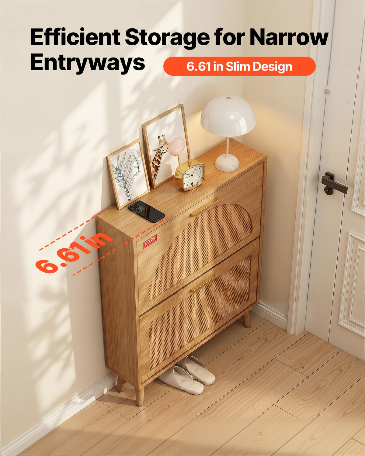 2 Flip Drawers Rattan Shoe Storage Cabinet F152436