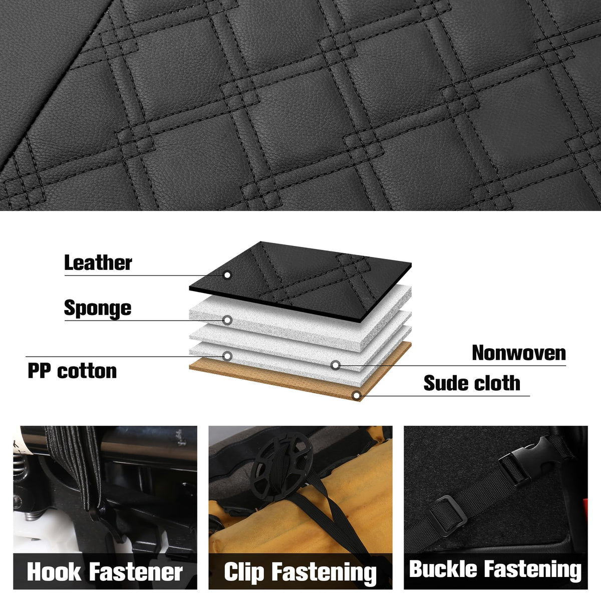PU Leather Car Seat Covers Full Set Waterproof Split Bench Black Red L97714
