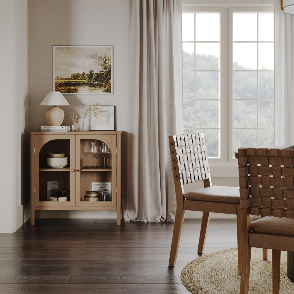 Modern Farmhouse Storage Cabinet with Glass Doors and Adjustable Shelf D69120