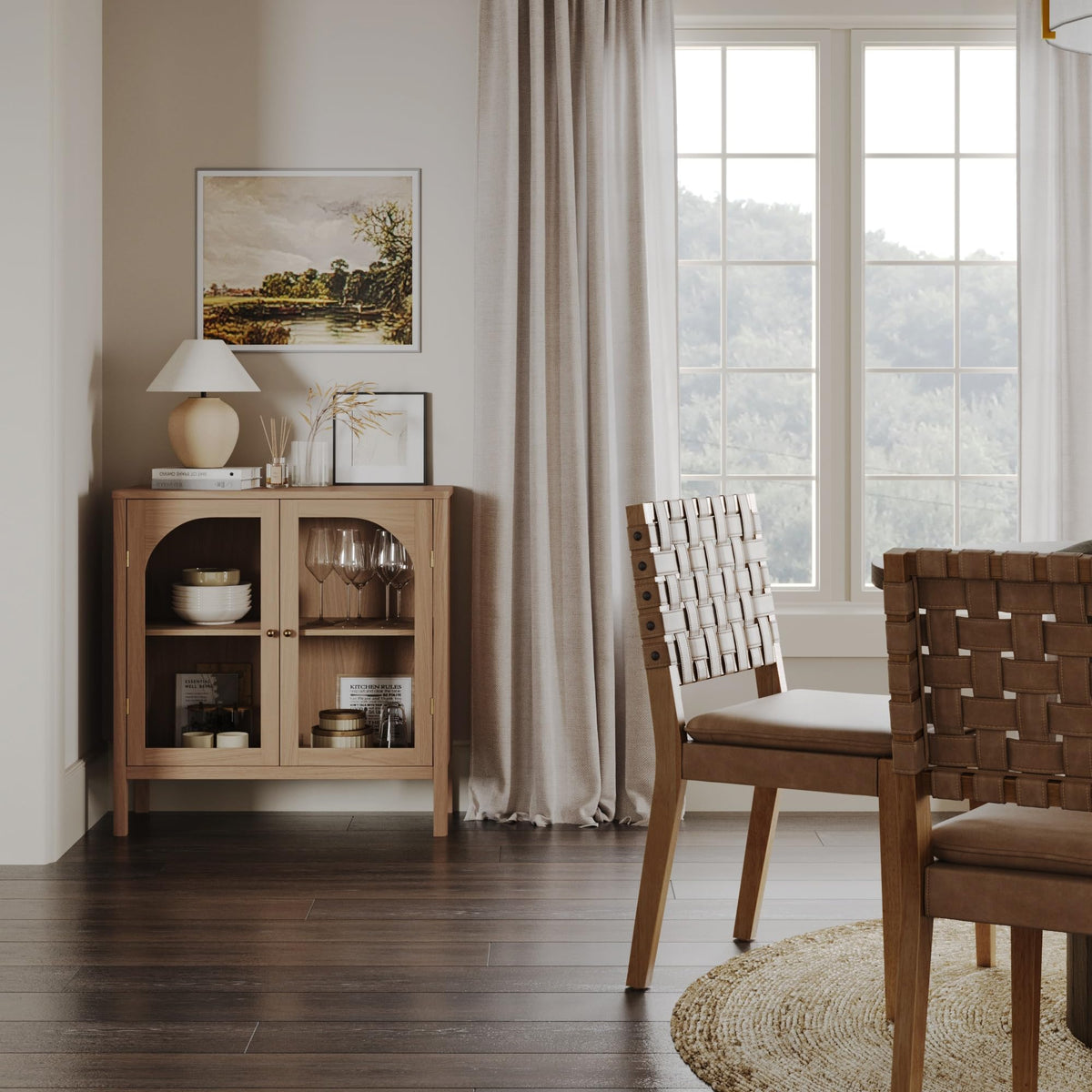Modern Farmhouse Storage Cabinet with Glass Doors and Adjustable Shelf D69120