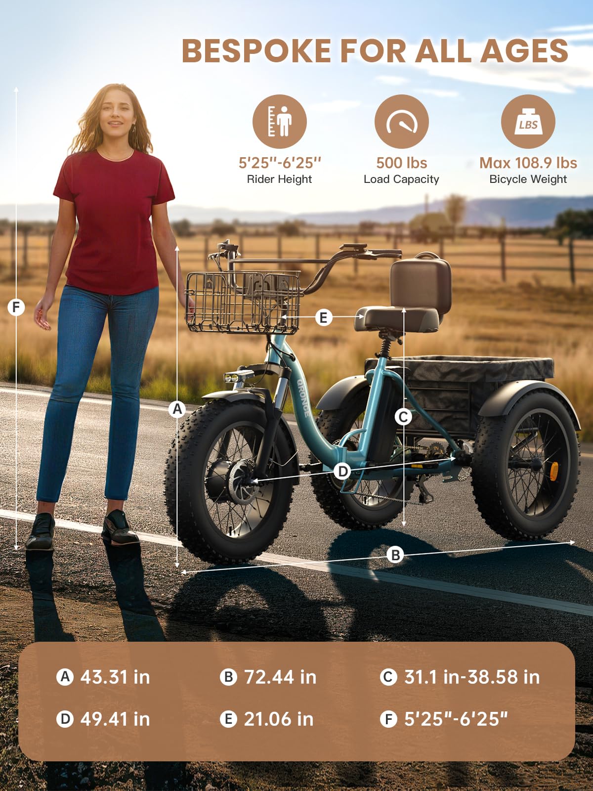 Electric Tricycle 960W Peak 36V 15AH Battery 20"*4" Fat Tire 3 Wheel Folding H5494