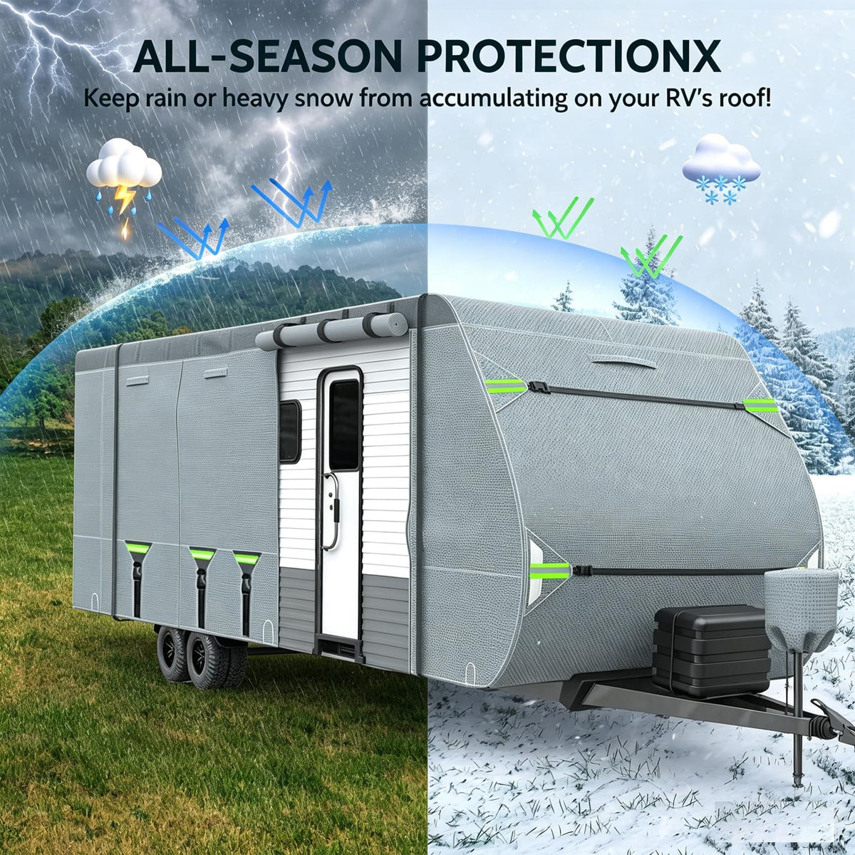 24-27FT 8 Layers Windproof RV Cover with Tire Cover T17554