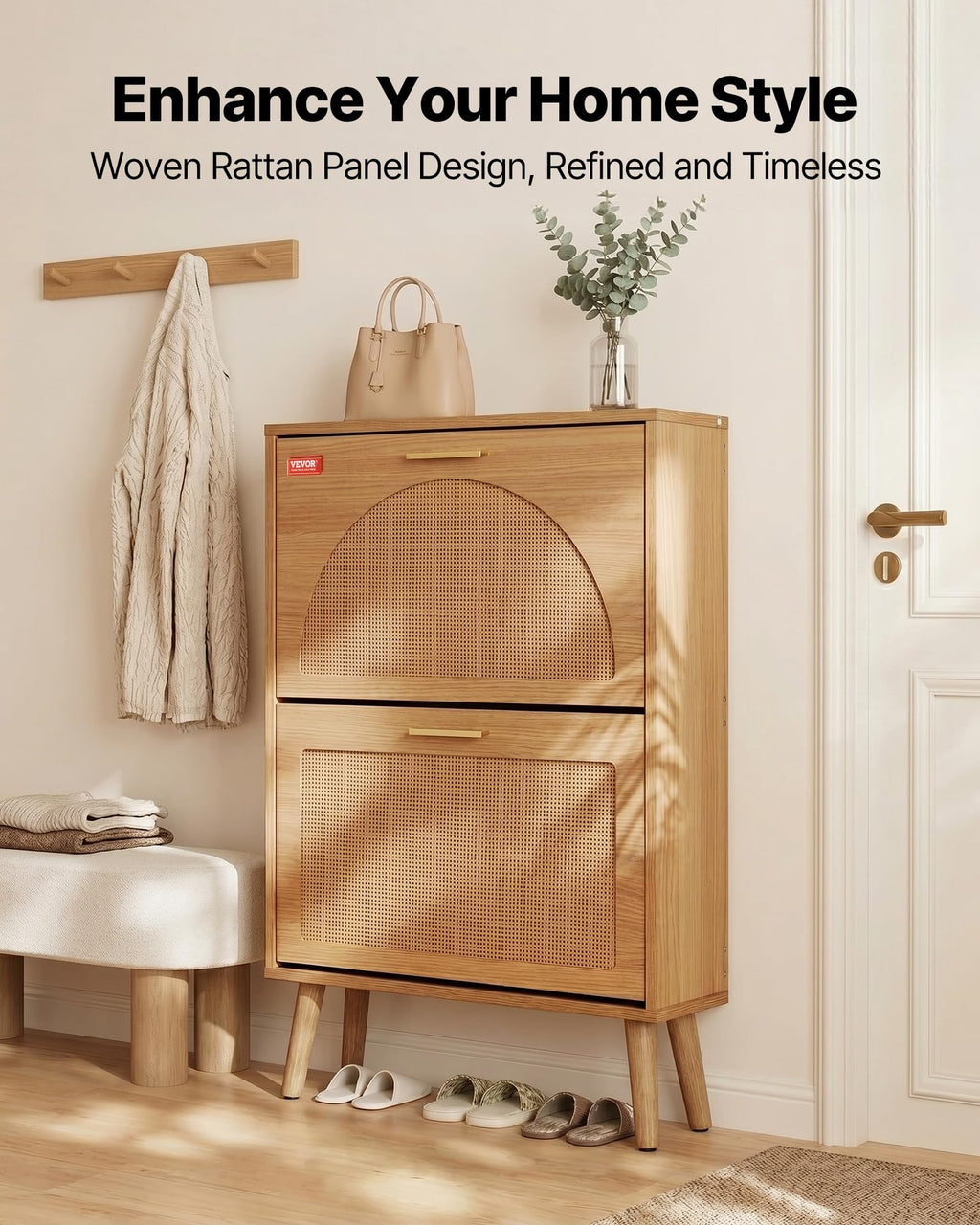 2 Flip Drawers Rattan Shoe Storage Cabinet F152436