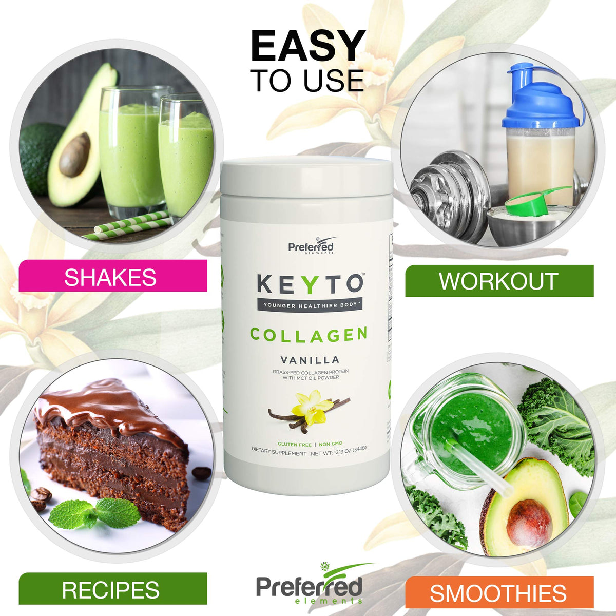 Keto Collagen Protein with MCT Oil Powder Vanilla J9984