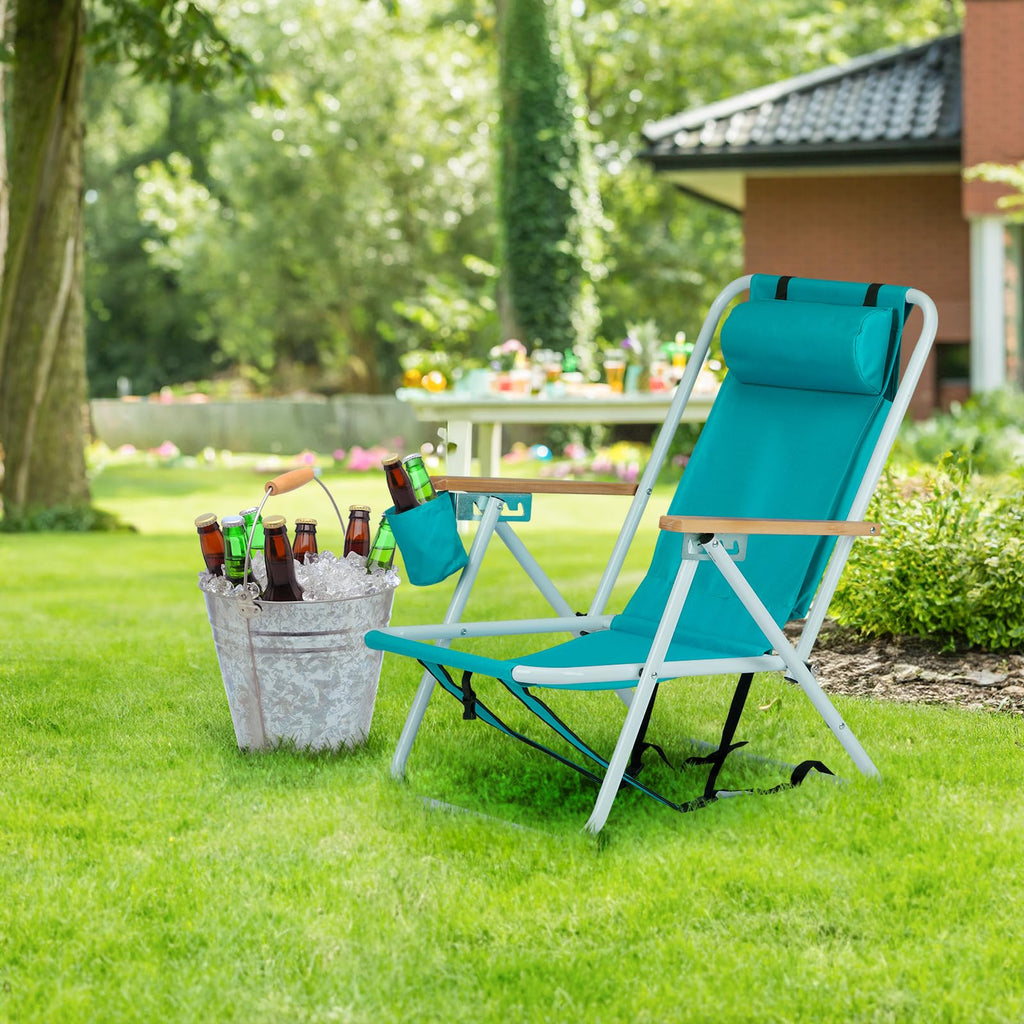 2 Pack Green Portable Folding Beach Chair with Cup Holder H739688