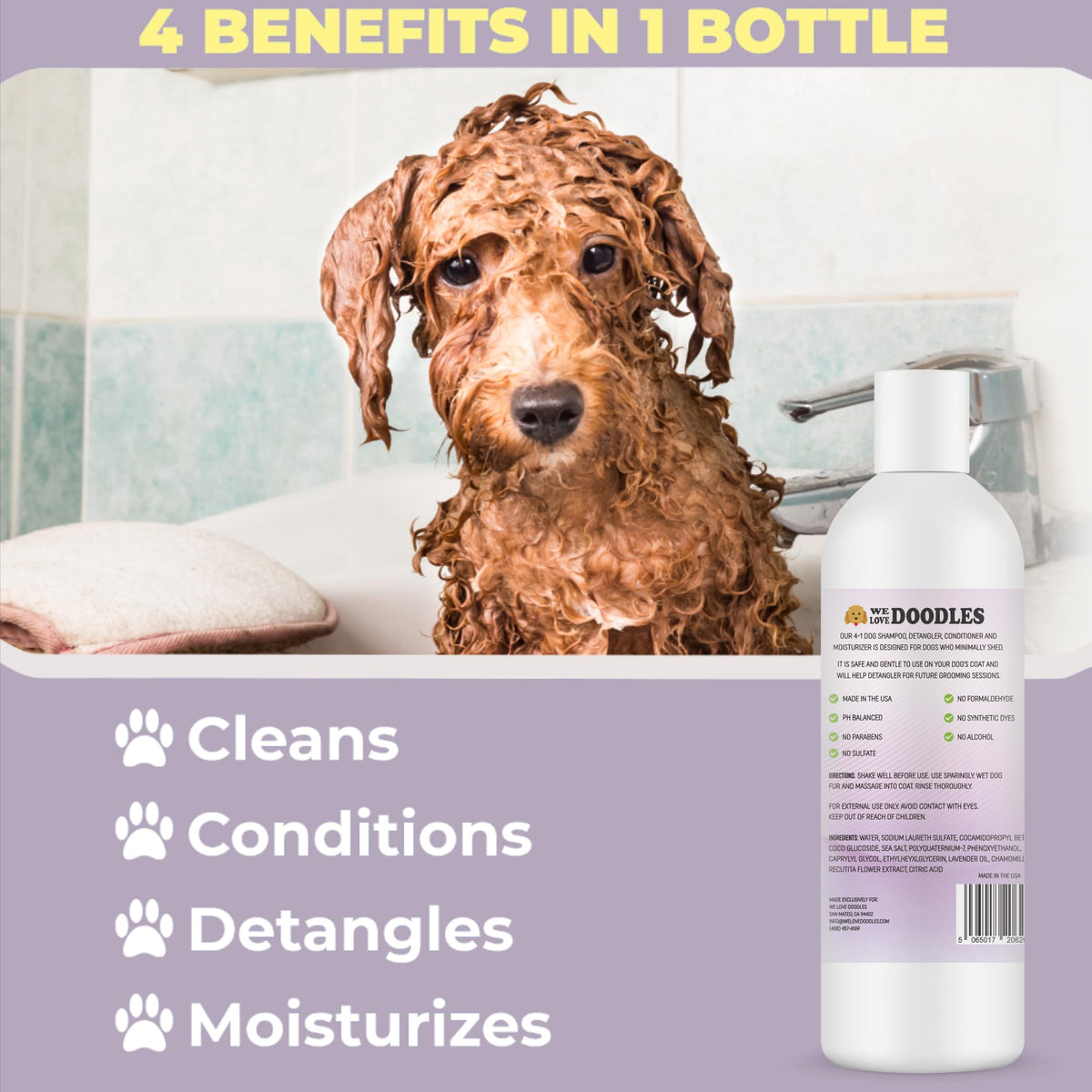 4-in-1 Dog Shampoo, Conditioner & Detangler, Lavender, 16 oz X987
