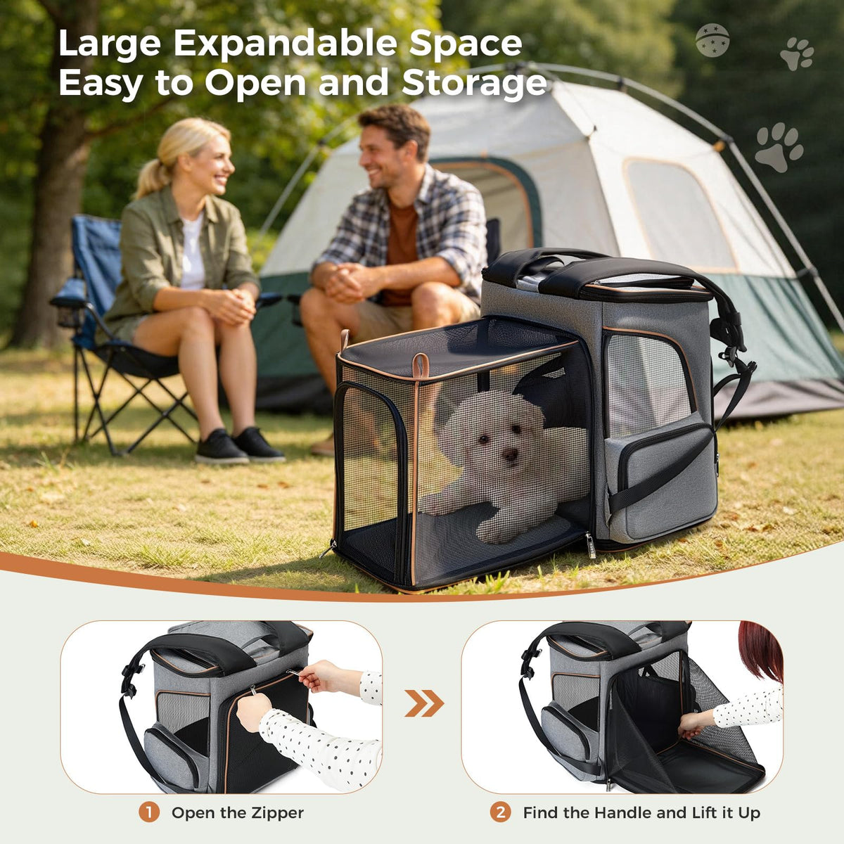 Expandable Foldable Pet Carrier Backpack with Inner Safety Leash, Grey B346