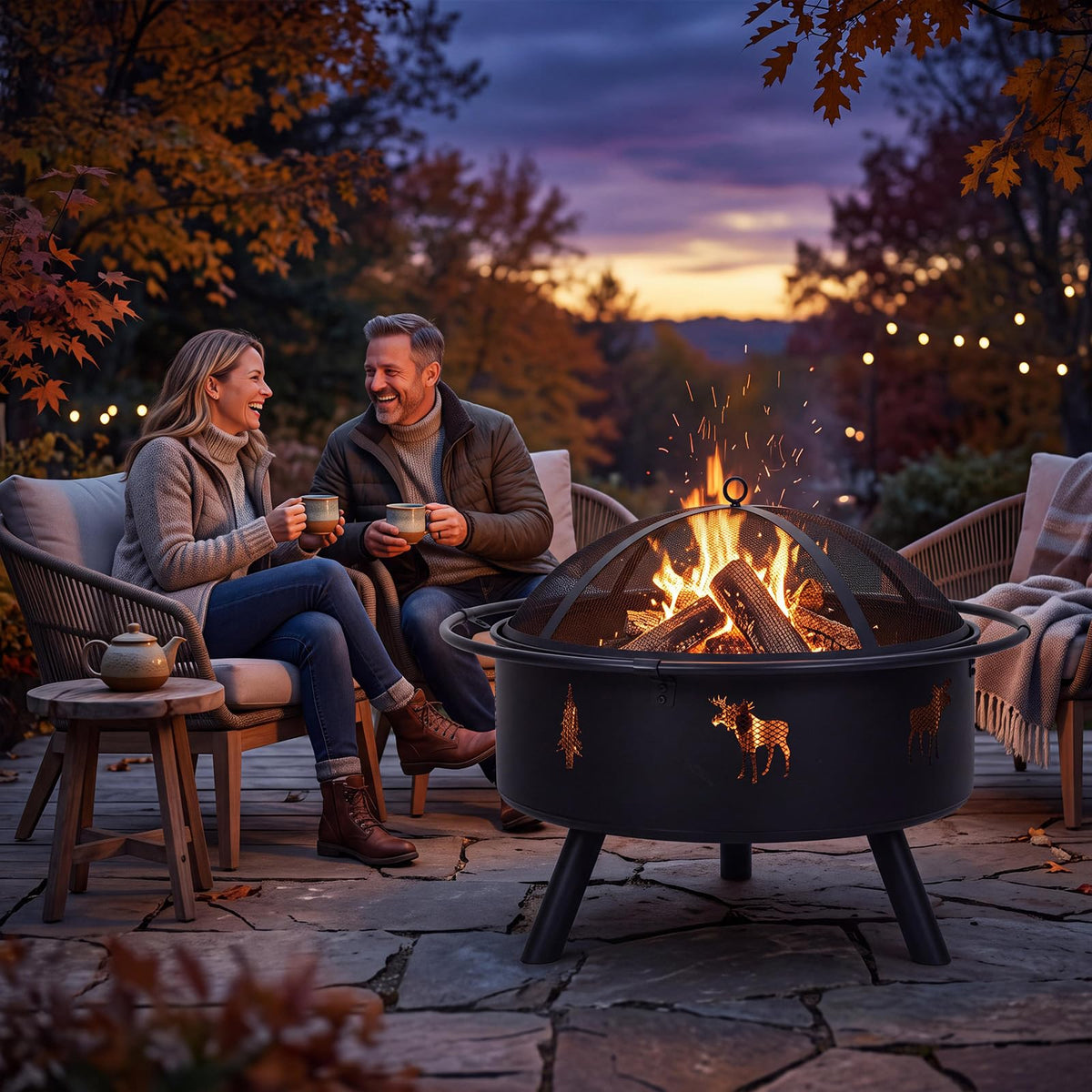 32" Round Wood Burning Fire Pit with Screen N58453