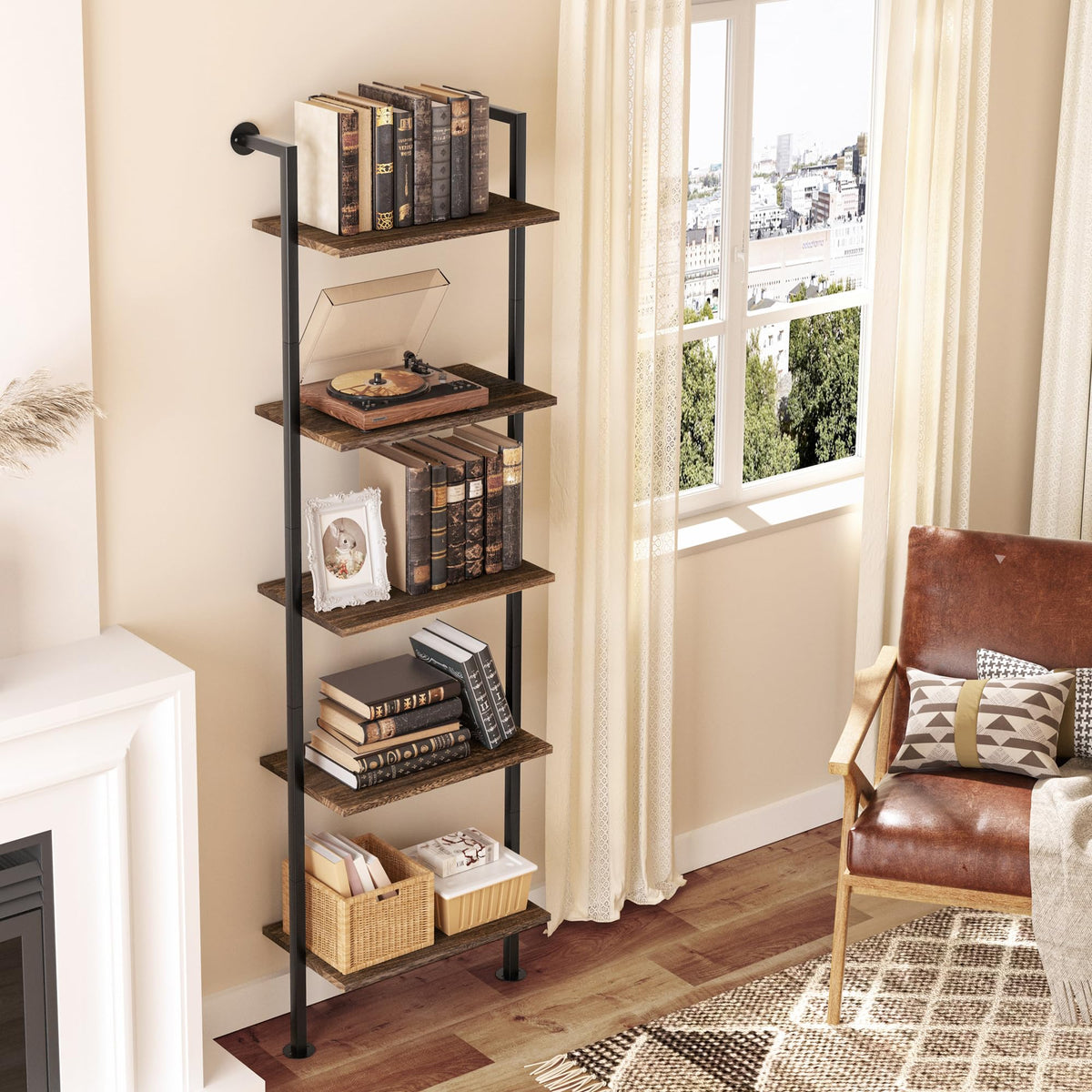 5-Tier Solid Wood Ladder Bookshelf Y979075