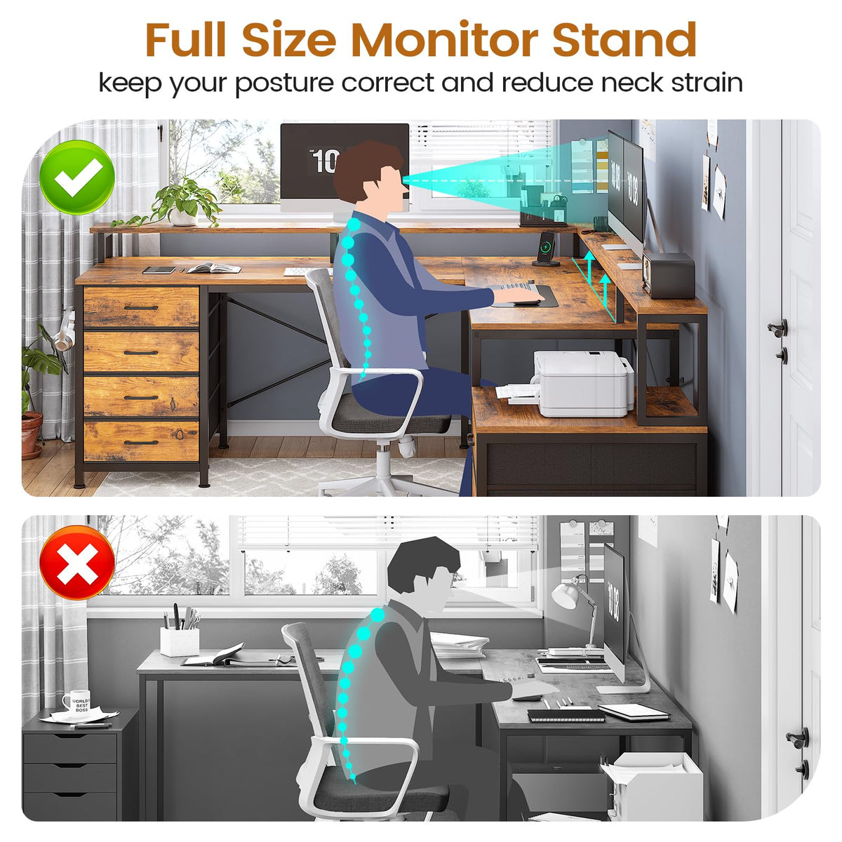 L Shaped Computer Desk with 6 Drawer T741963