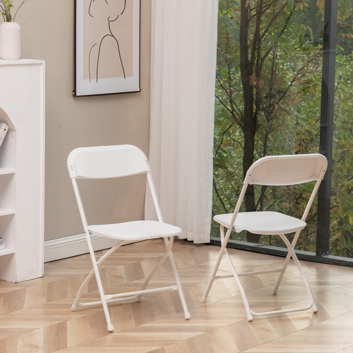 White Plastic Folding Chairs Set of 10 Steel Frame P18364