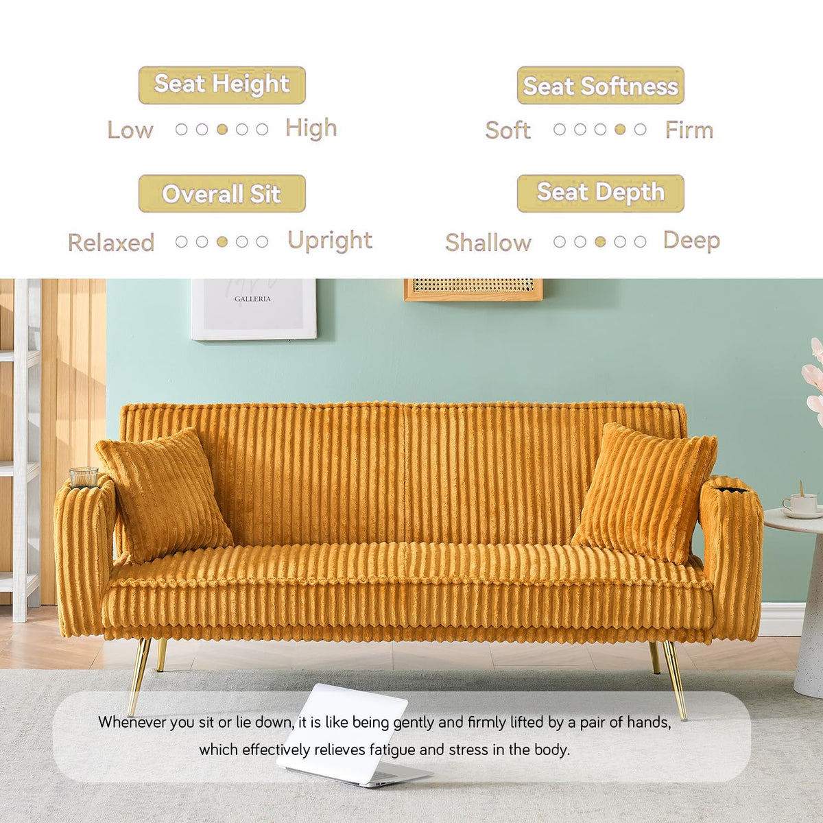 Orange Velvet Convertible Sofa Bed M748