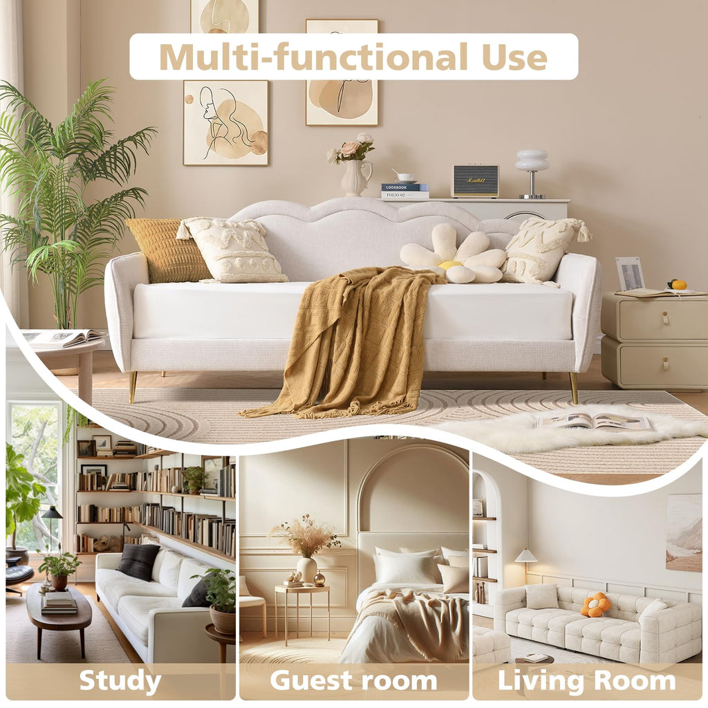 Twin Size Upholstered Linen Daybed with Metal Legs K880