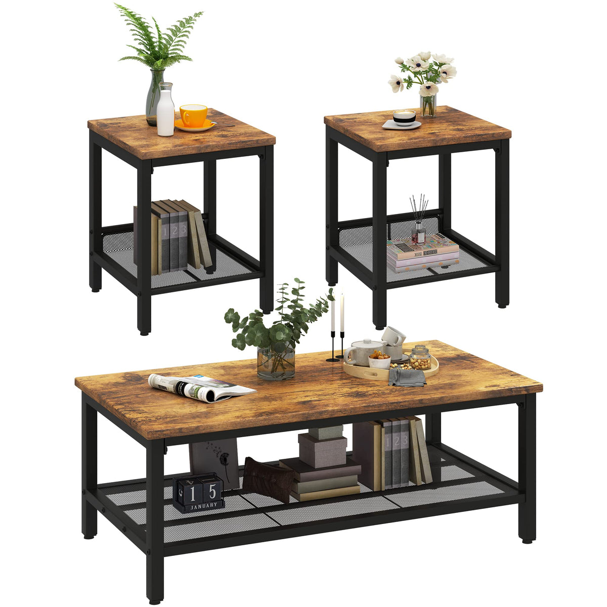 3 Pieces Coffee Table Set with 2 End Side Tables A581050
