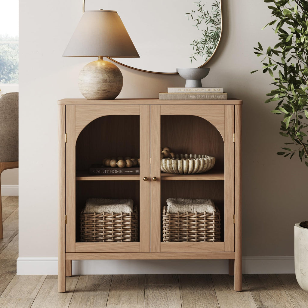 Modern Farmhouse Storage Cabinet with Glass Doors and Adjustable Shelf D69120