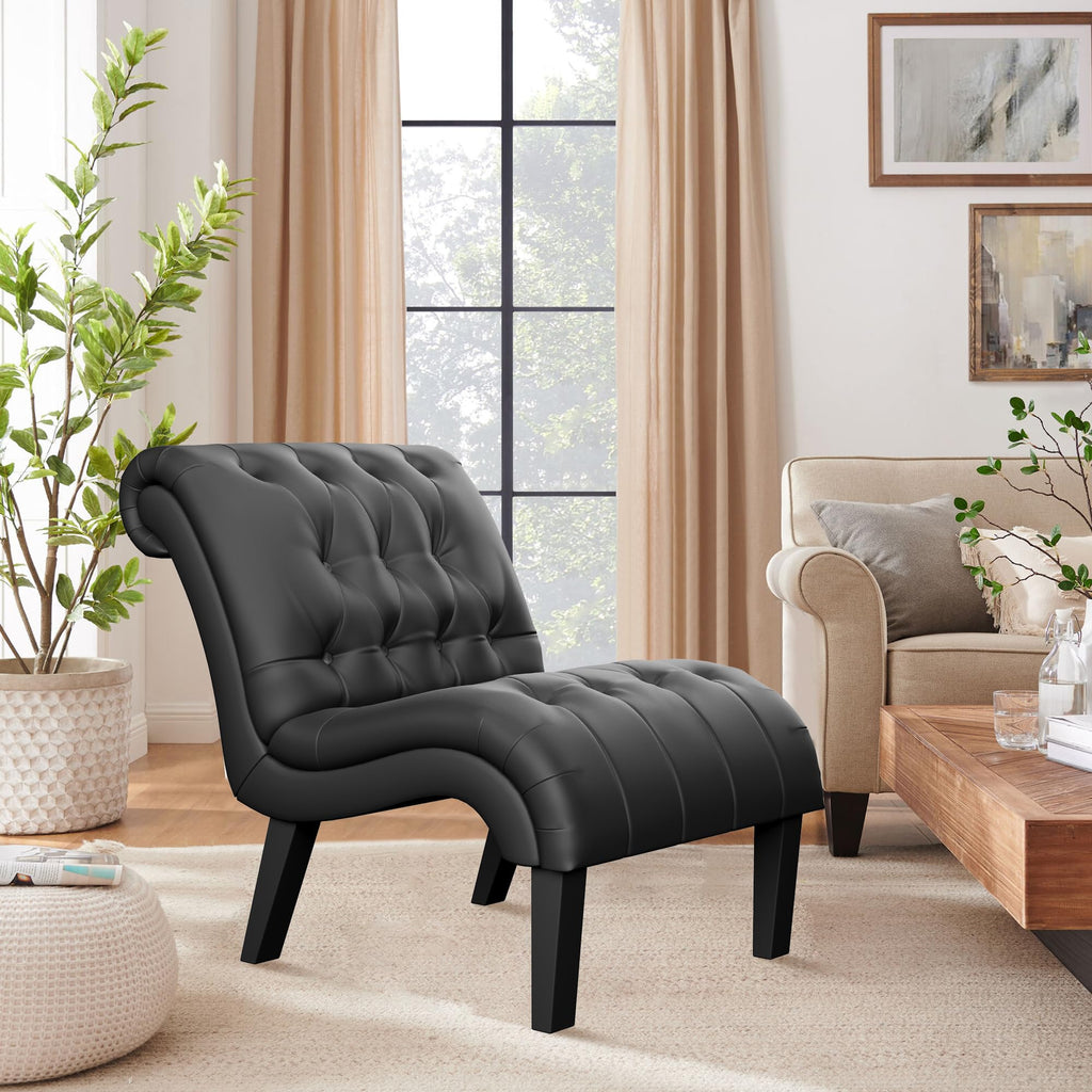 Black PU Leather Armless Accent Chair Set of 2 U96302
