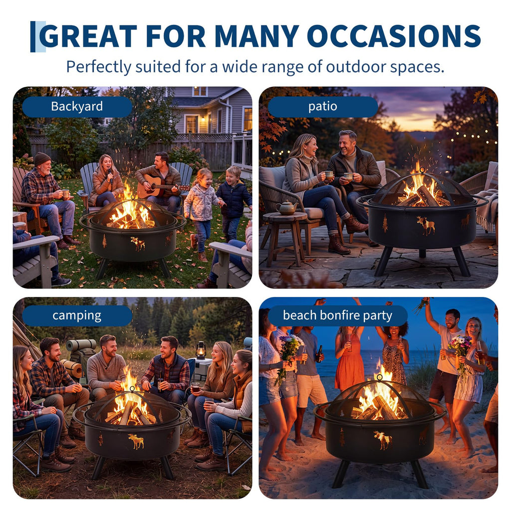 32" Round Wood Burning Fire Pit with Screen N58453