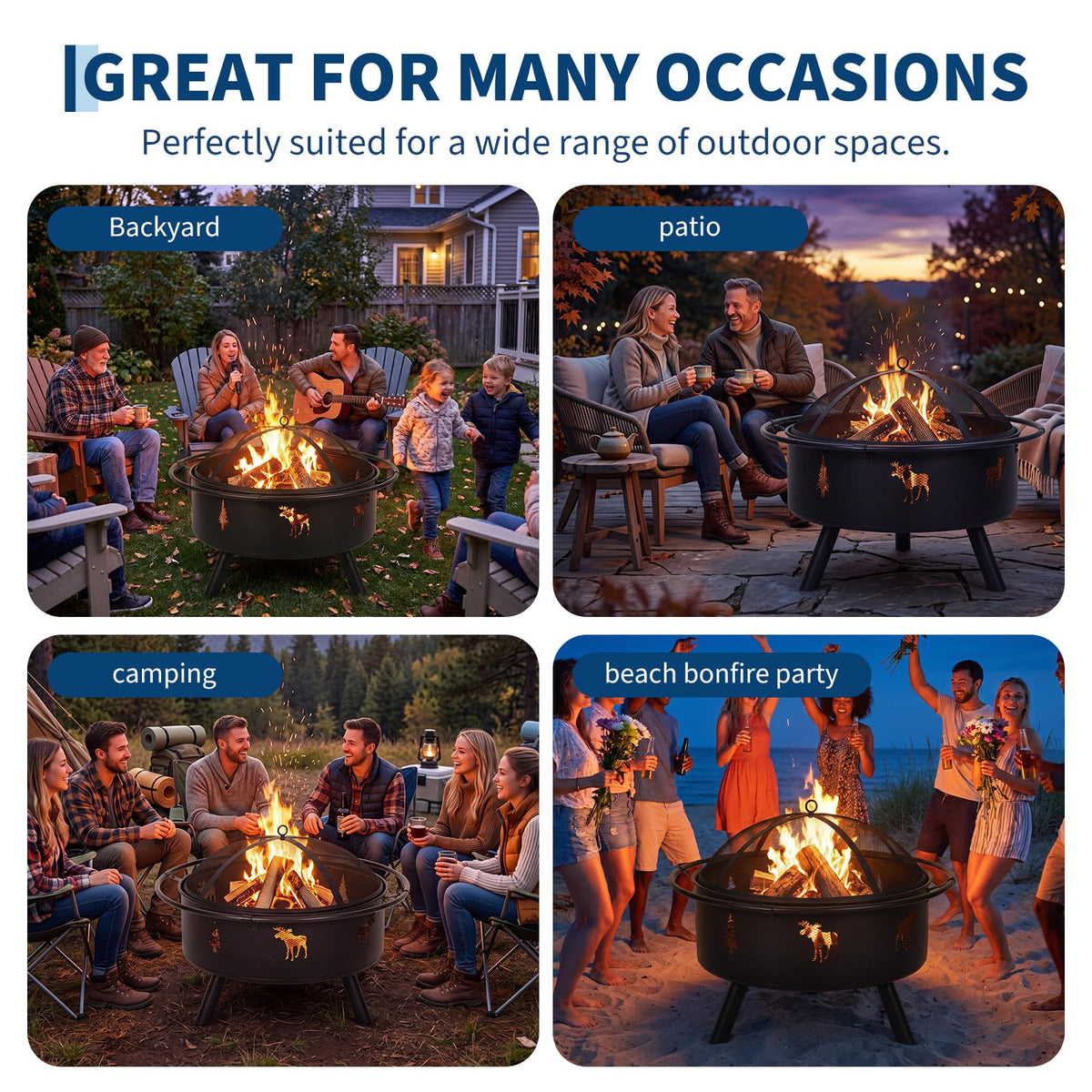 32" Round Wood Burning Fire Pit with Screen N58453