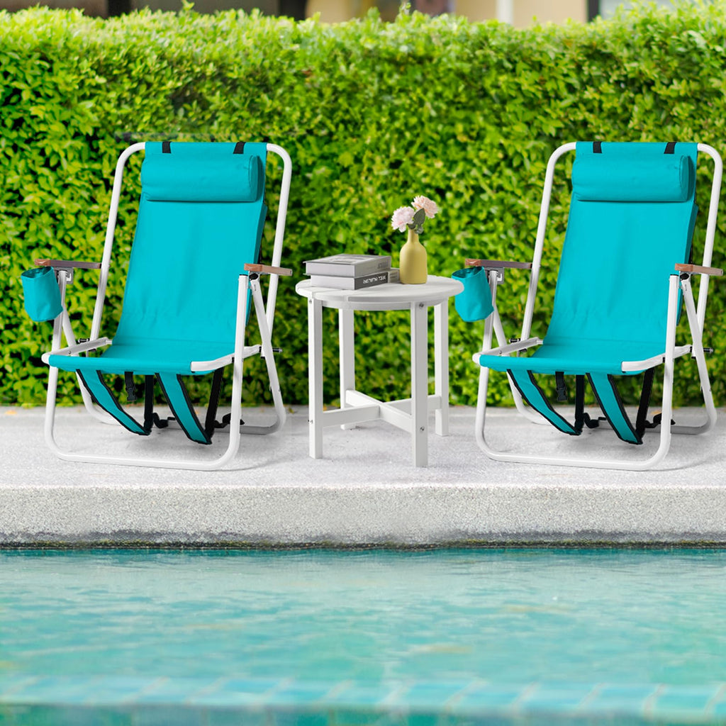 2 Pack Green Portable Folding Beach Chair with Cup Holder H739688