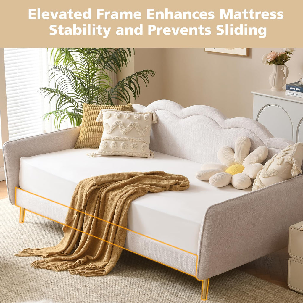 Twin Size Upholstered Linen Daybed with Metal Legs K880