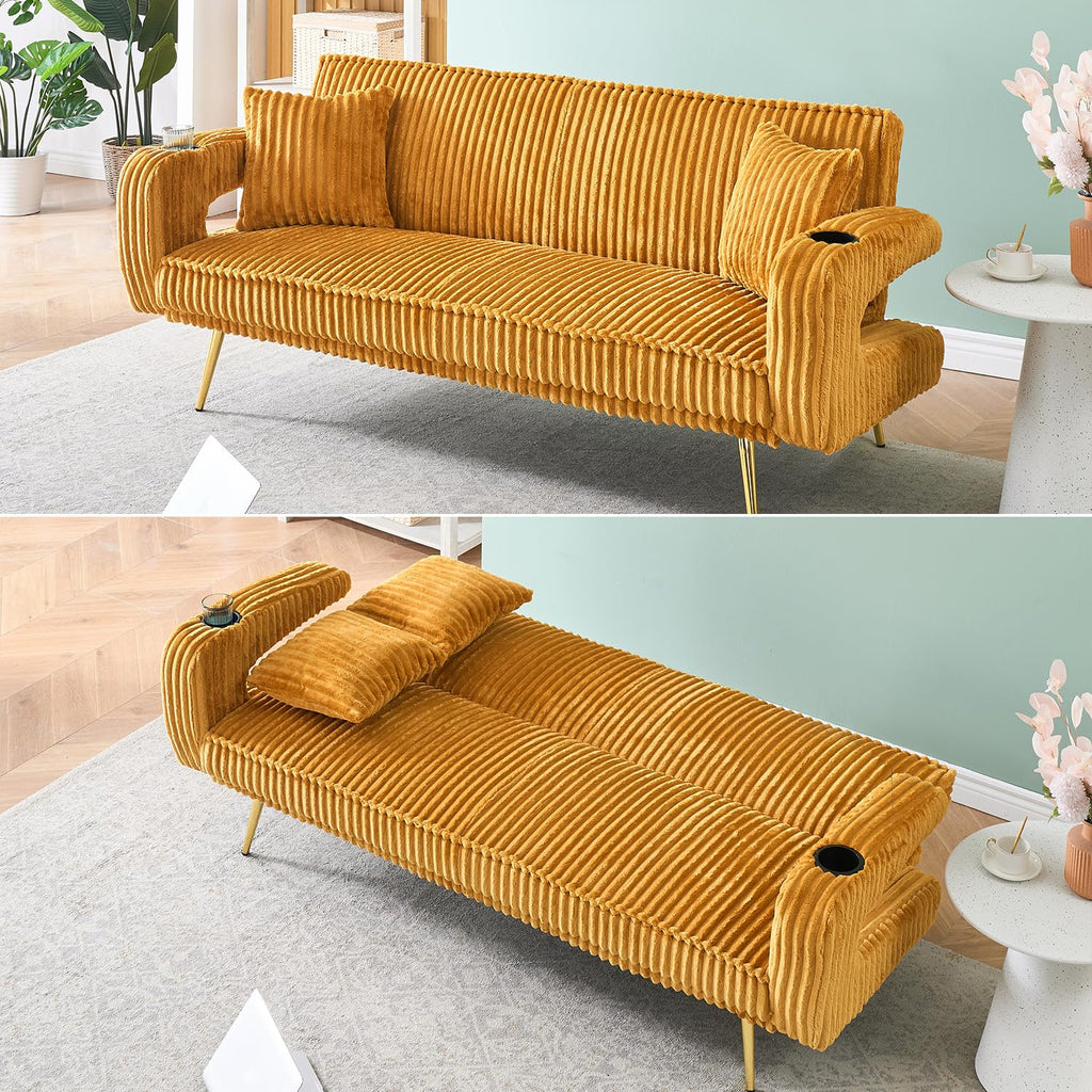 Orange Velvet Convertible Sofa Bed M748