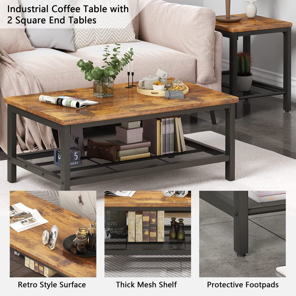 3 Pieces Coffee Table Set with 2 End Side Tables A581050