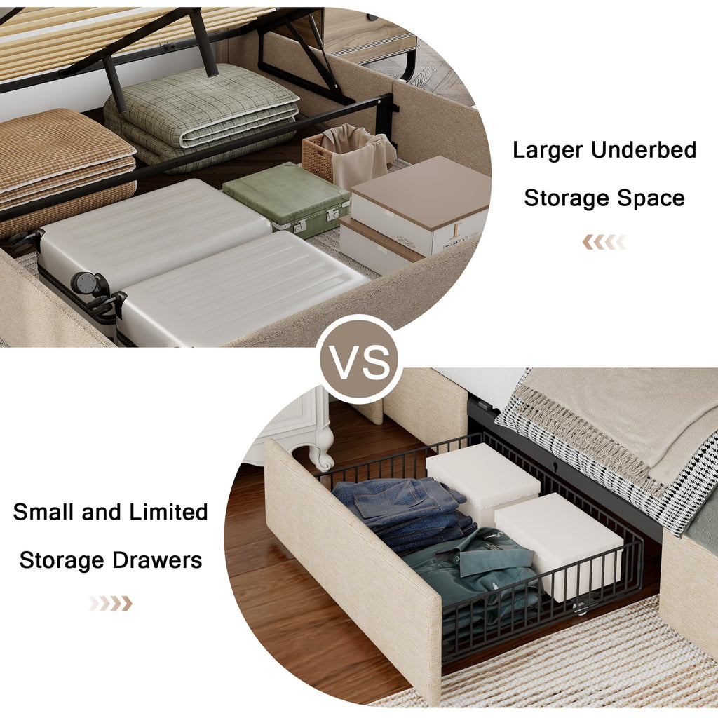 Queen Size Lift Up Storage Upholstered Bed Frame with Charging Station Y40344