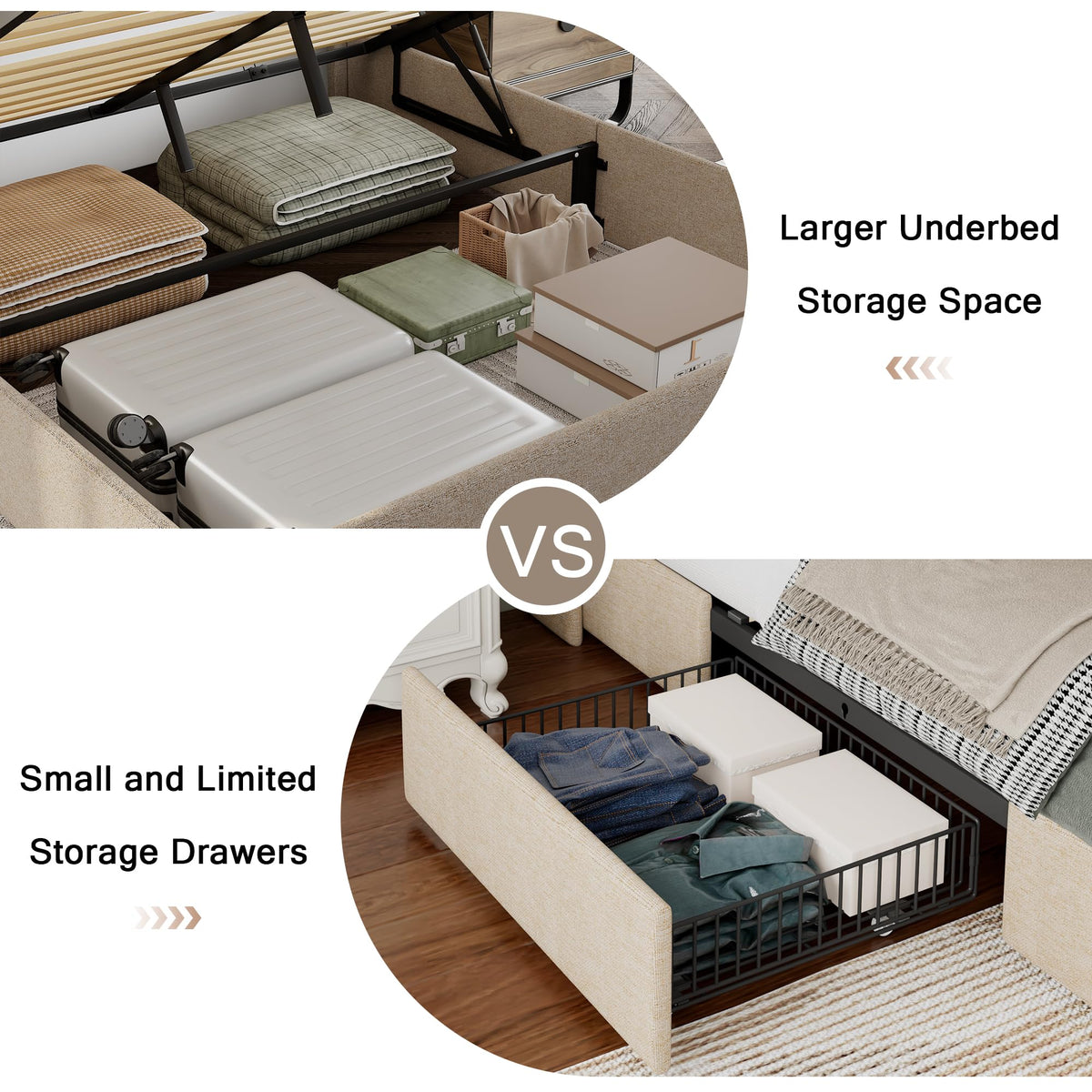 Queen Size Lift Up Storage Upholstered Bed Frame with Charging Station Y40344