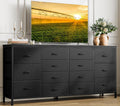 63 Inch TV Stand with 14 Fabric Drawers, Black V2875