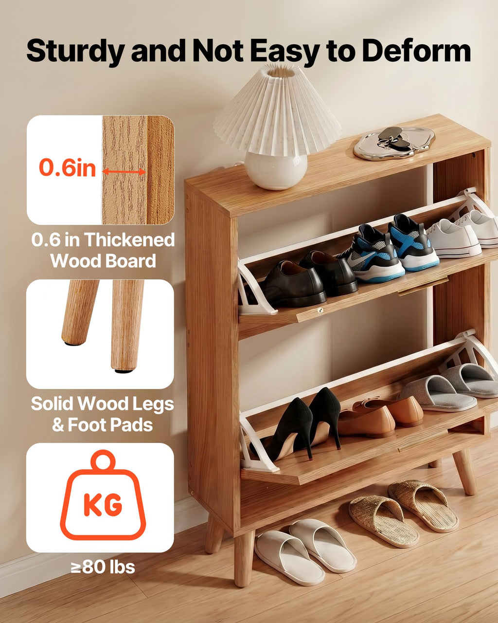 2 Flip Drawers Rattan Shoe Storage Cabinet F152436