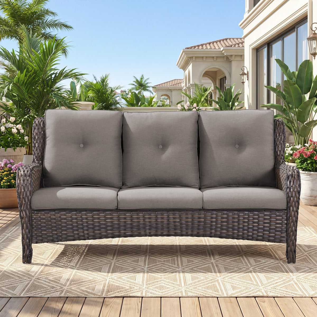 3-Seater PE Wicker Patio Sofa L859