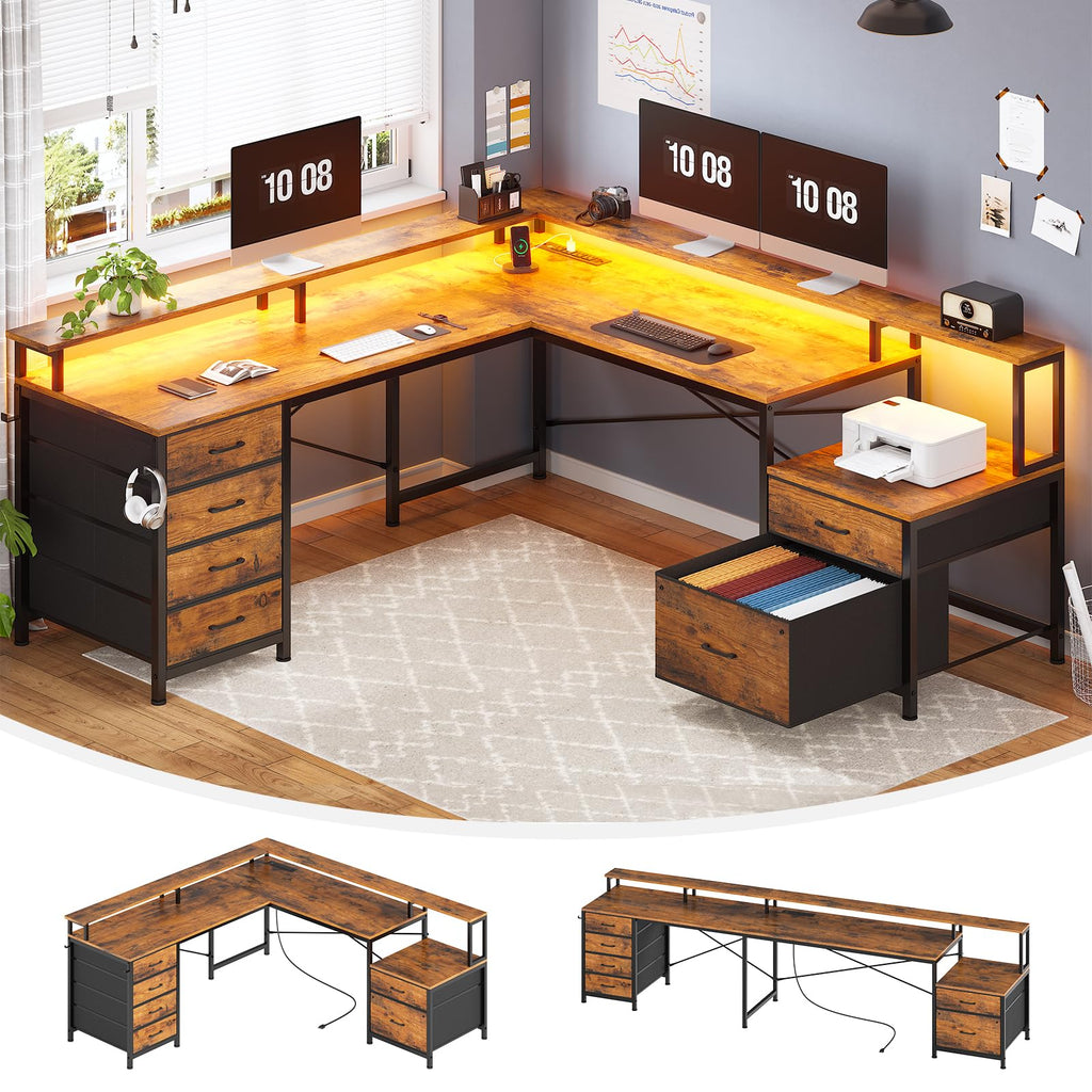 L Shaped Computer Desk with 6 Drawer T741963