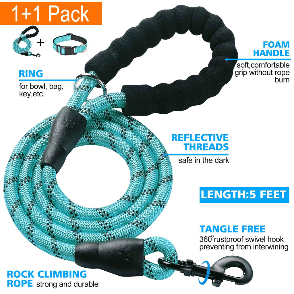 Reflective Padded Dog Collar with Neoprene, Medium, Turquoise D802