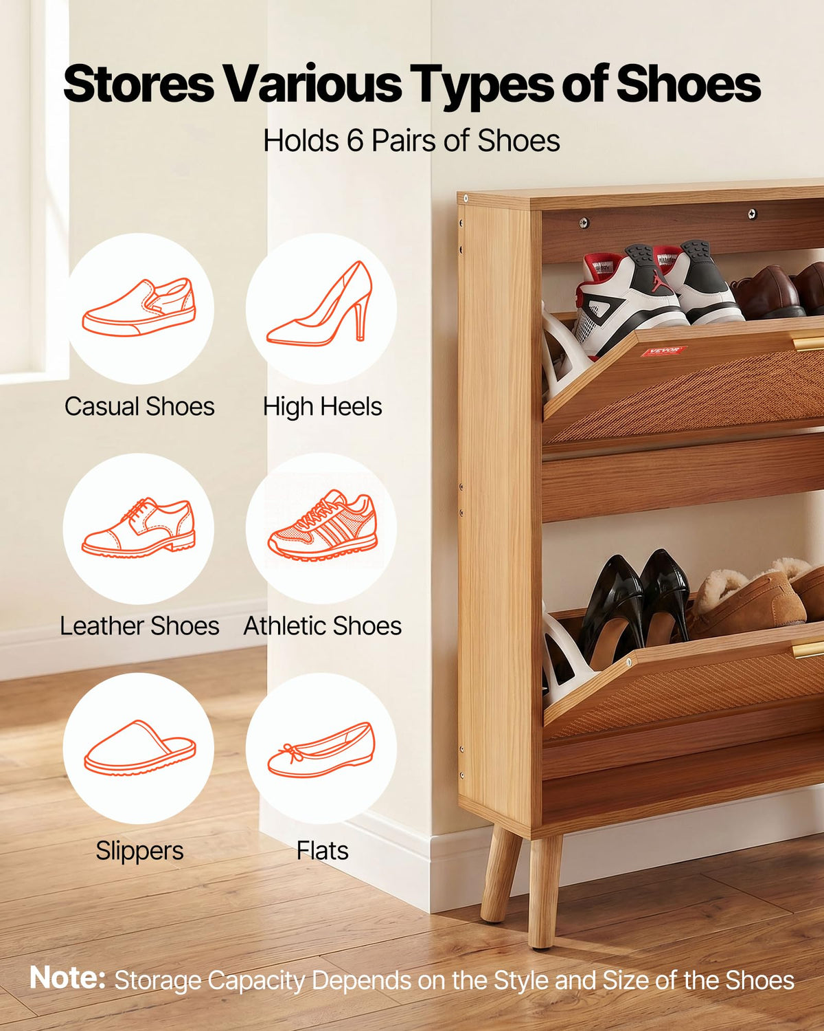 2 Flip Drawers Rattan Shoe Storage Cabinet F152436