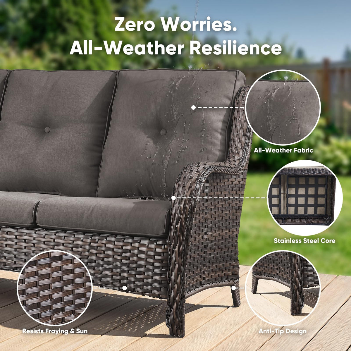 3-Seater PE Wicker Patio Sofa L859