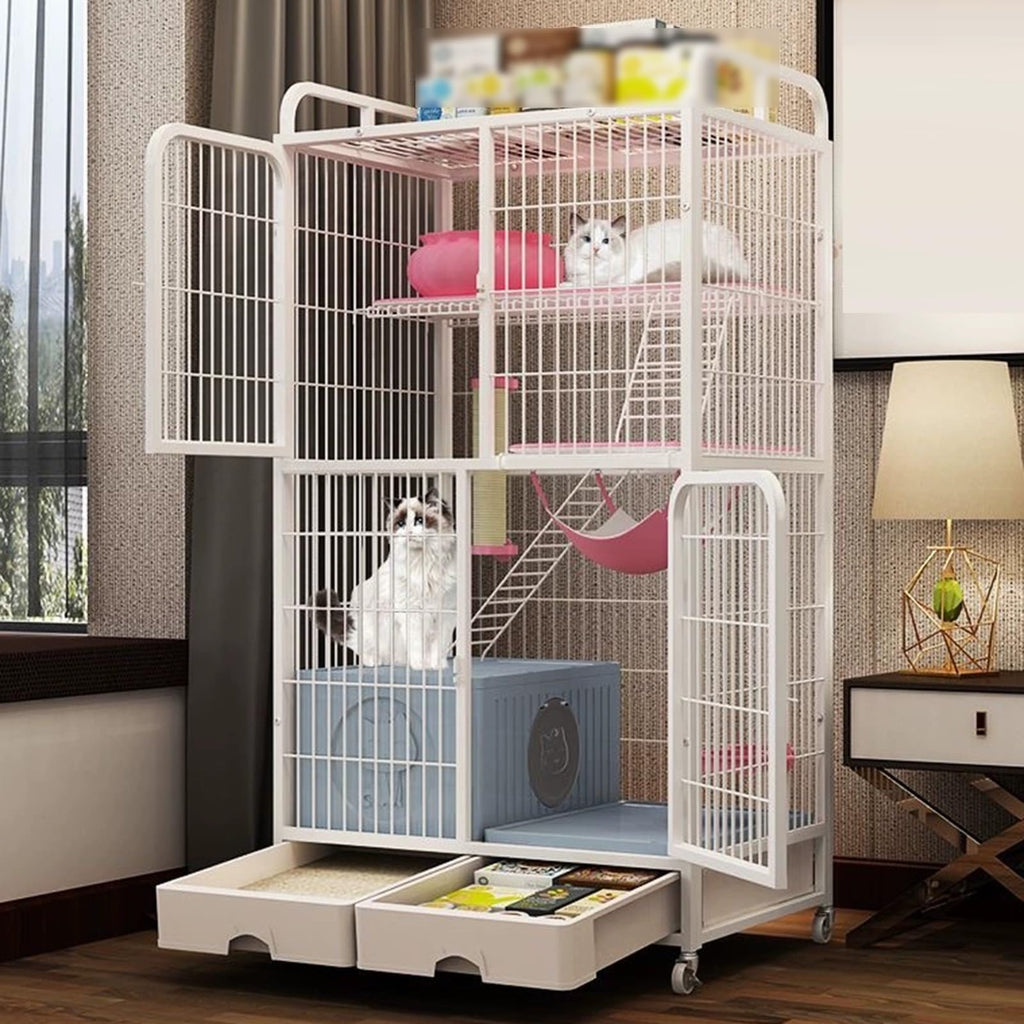 White 4 Tier Cat Cage with Litter Box I525438