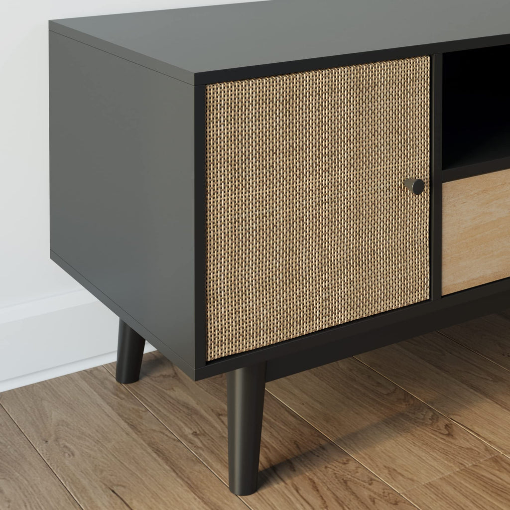 Black Oak Rattan TV Stand with Storage Doors Z621
