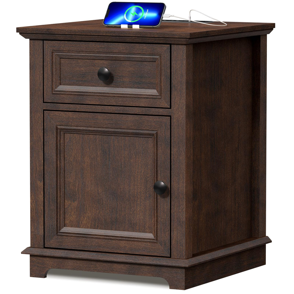 24" Tall End Table with Charging Station, Drawer & Storage Cabinet, Cherry B68803