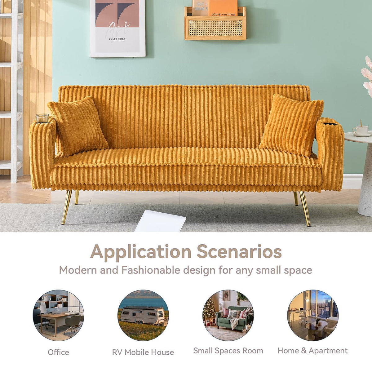 Orange Velvet Convertible Sofa Bed M748