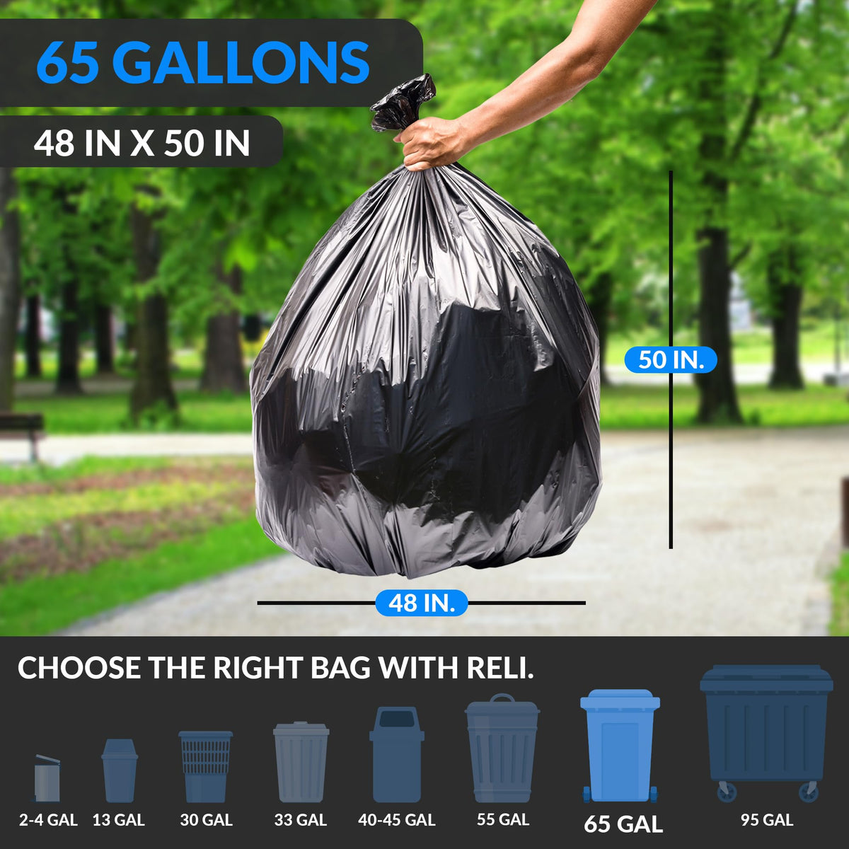 65 Gallon Heavy Duty Trash Bags J3441