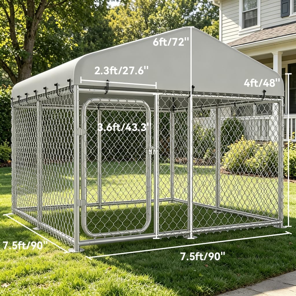 7.5x7.5ft Metal Dog Kennel with Roof A243