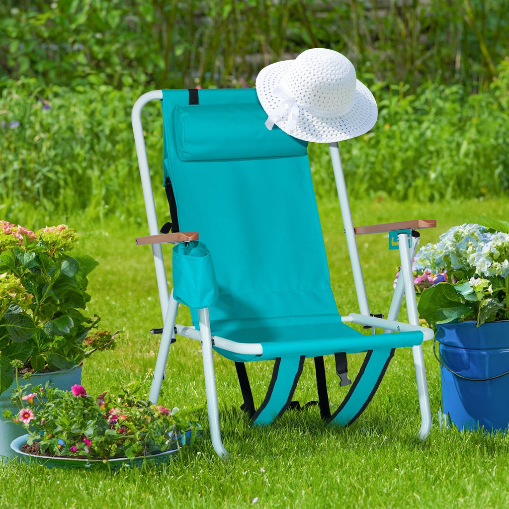 2 Pack Green Portable Folding Beach Chair with Cup Holder H739688