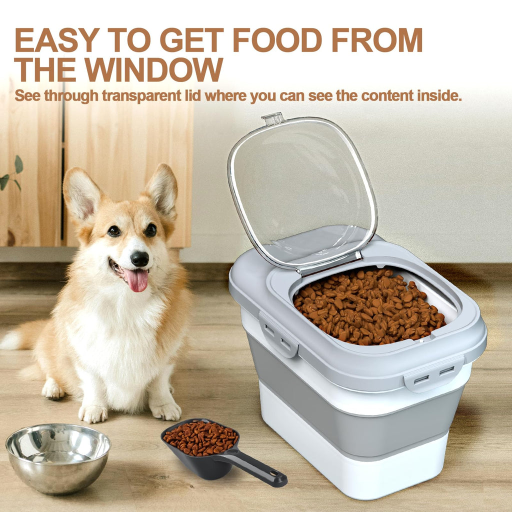 Collapsible Dog Cat Food Storage Container with Scoop Grey N414861