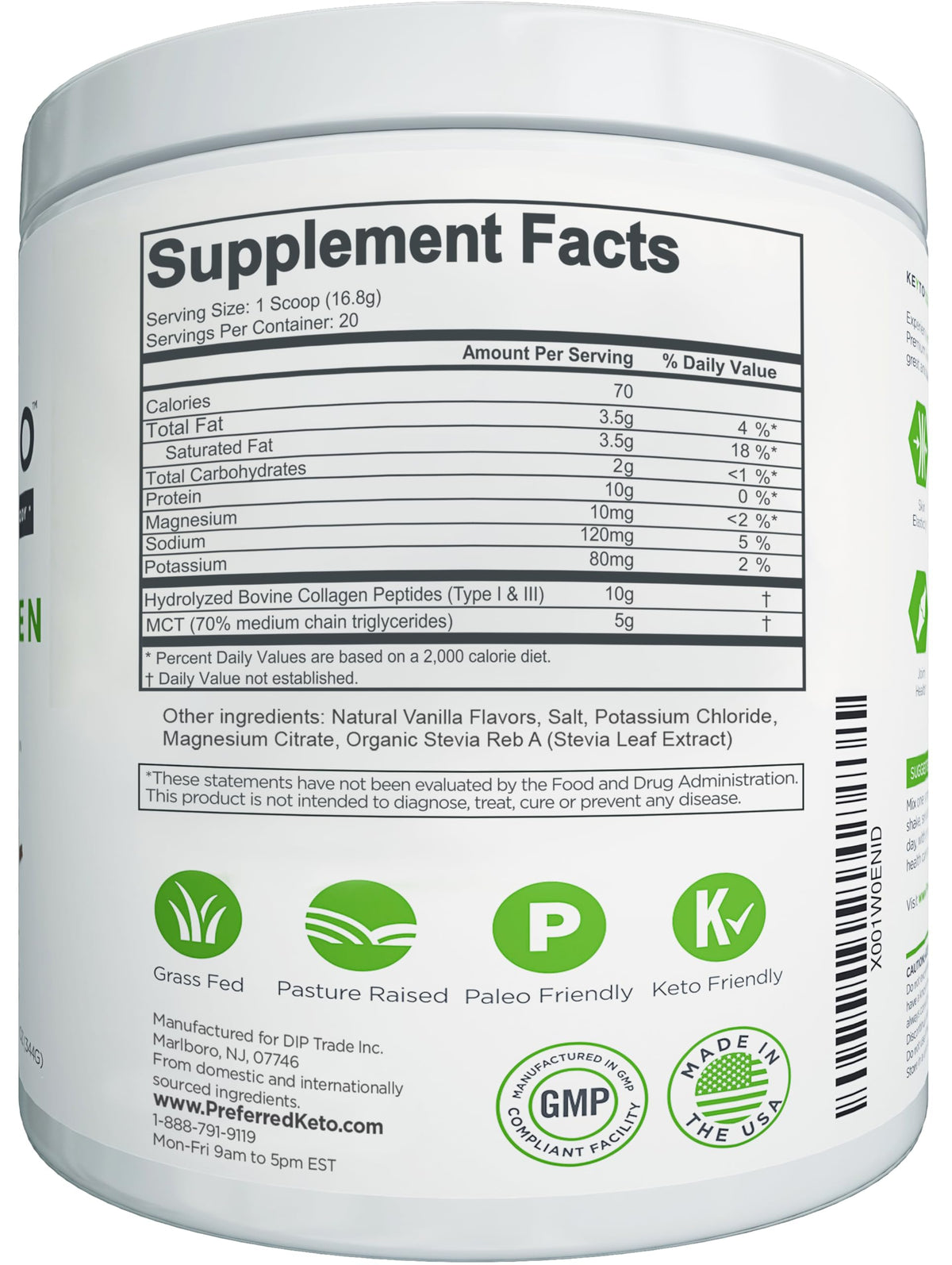 Keto Collagen Protein with MCT Oil Powder Vanilla J9984