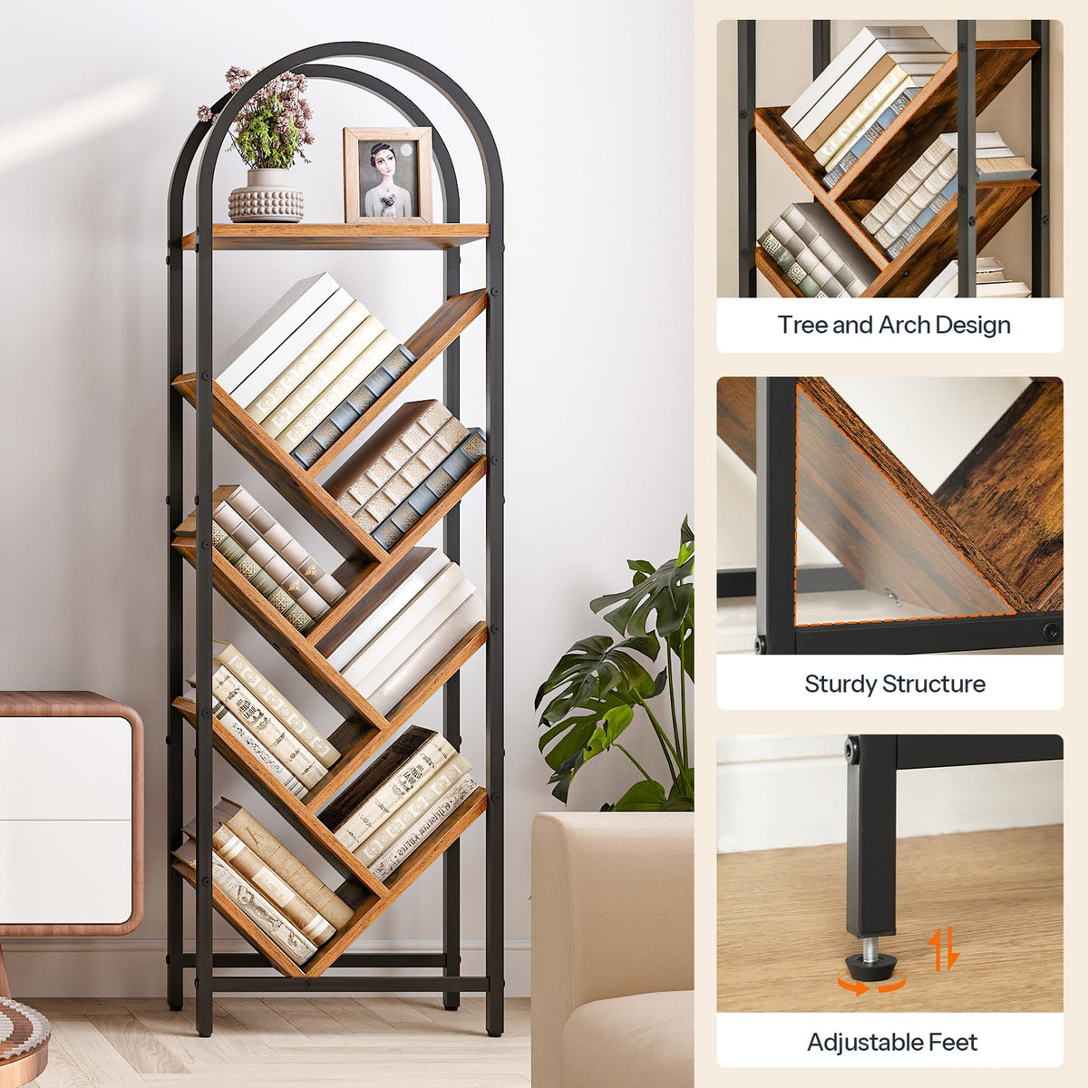8-Tier Arched Bookshelf with Metal Frame E449