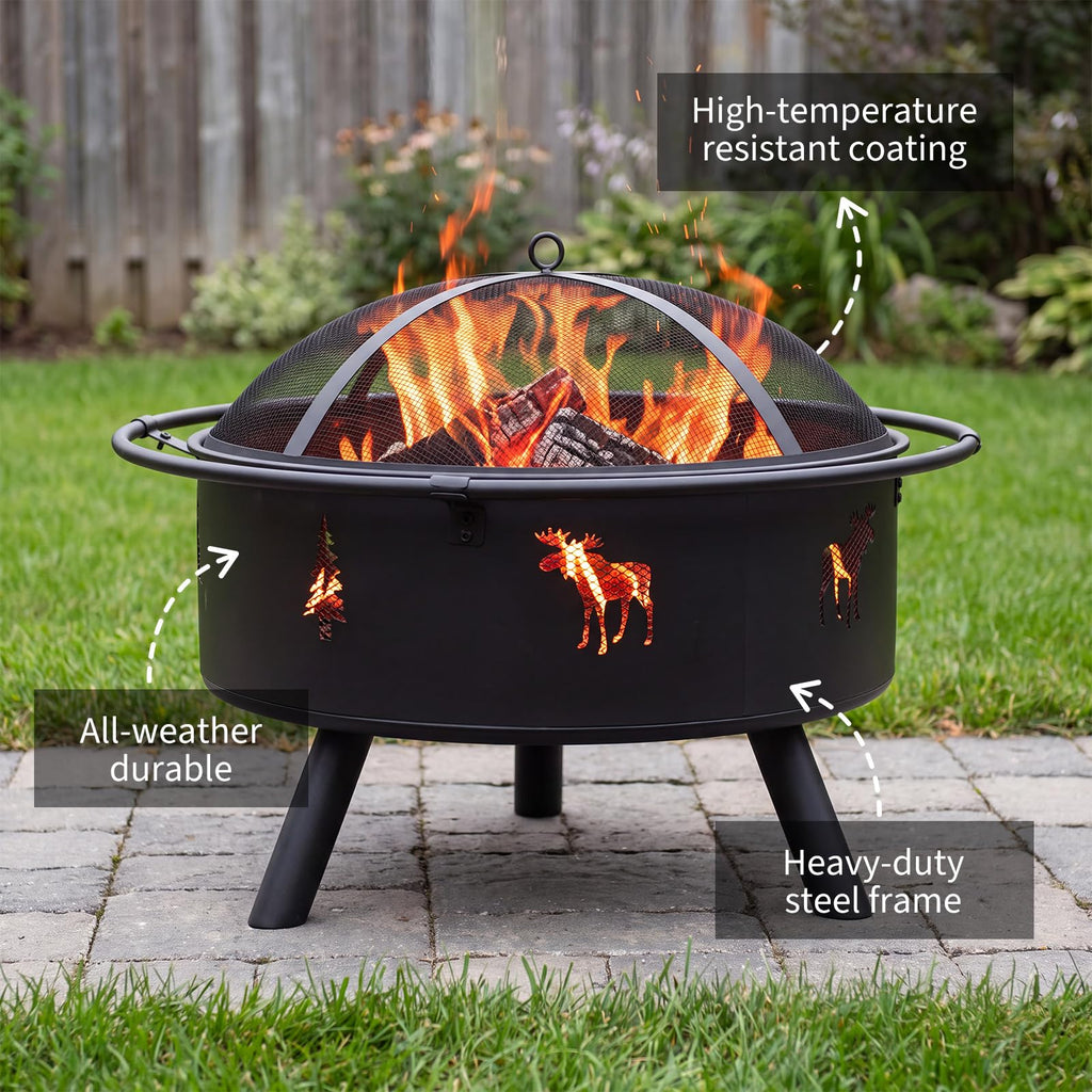 32" Round Wood Burning Fire Pit with Screen N58453