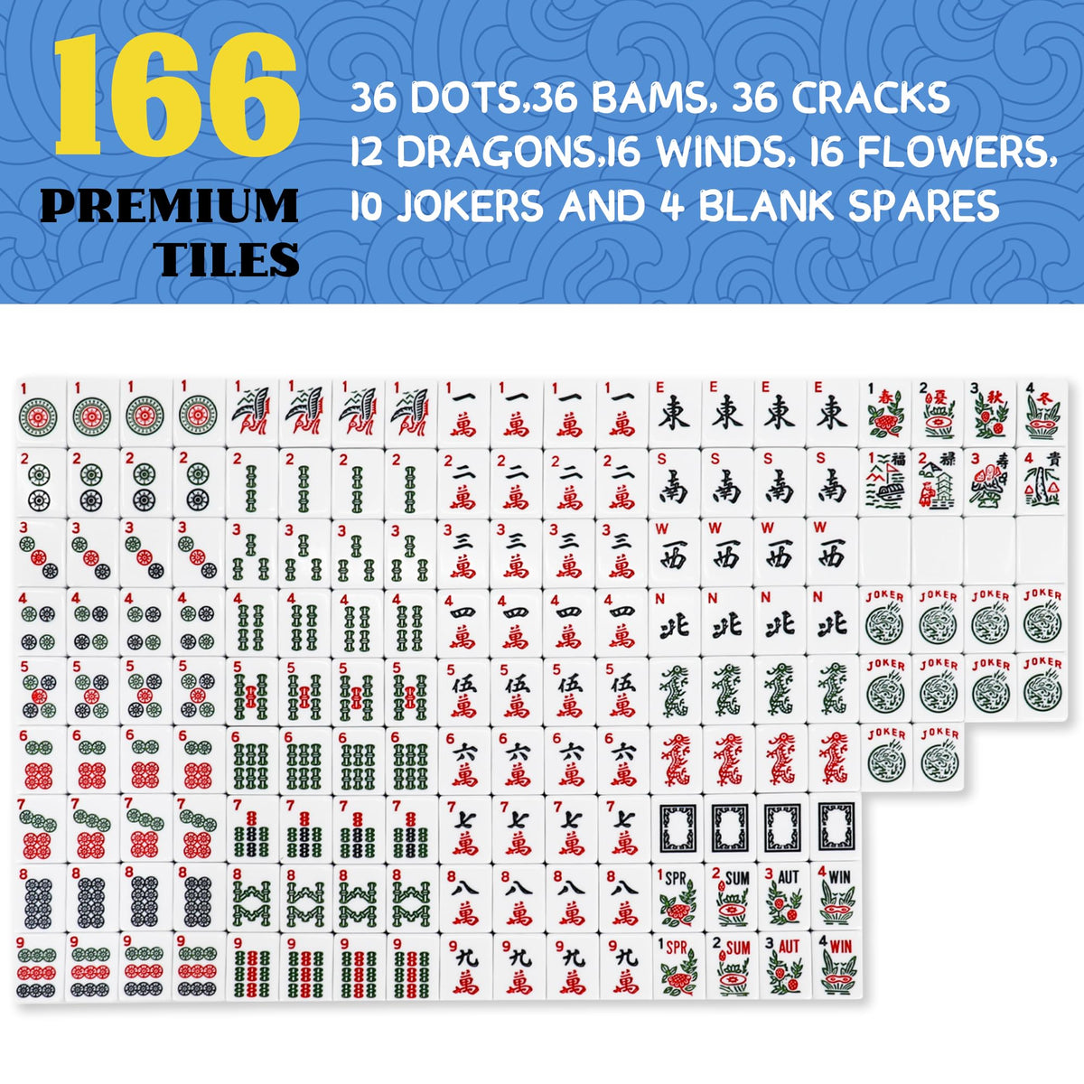 White 166 Tiles Mahjong Set M757012